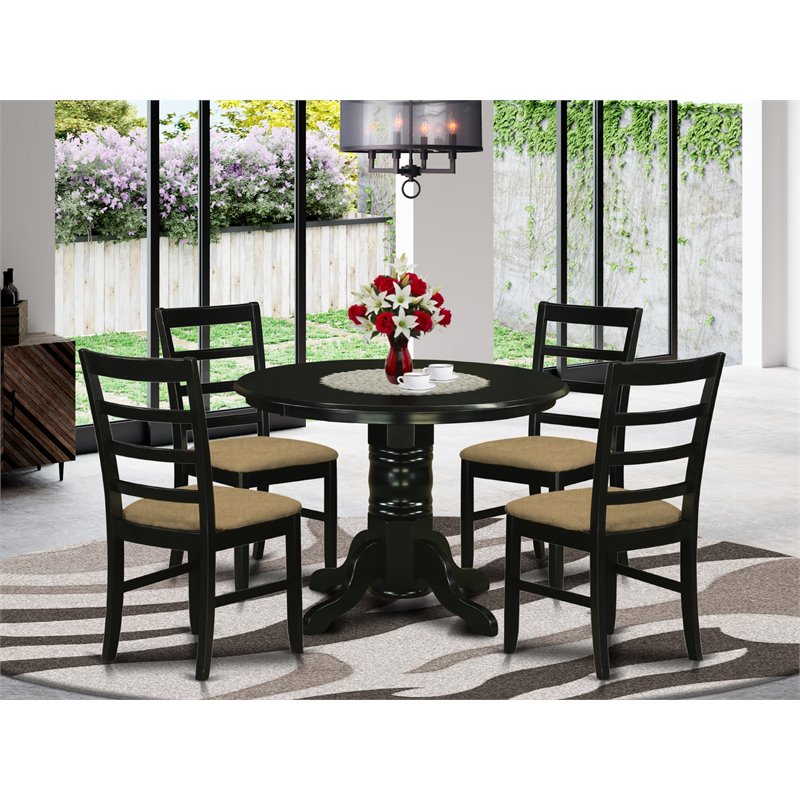 Pemberly Row 5-Piece Wood Dining Set with Fabric Chairs in Black