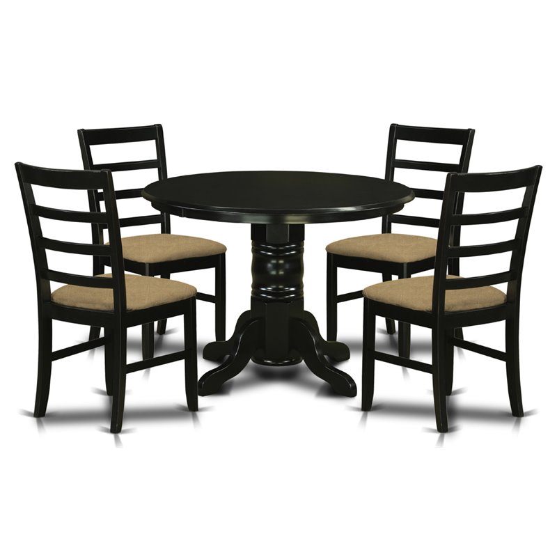 Pemberly Row 5-Piece Wood Dining Set with Fabric Chairs in Black