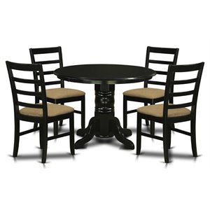 Pemberly Row 5-Piece Wood Dining Set with Fabric Chairs in Black