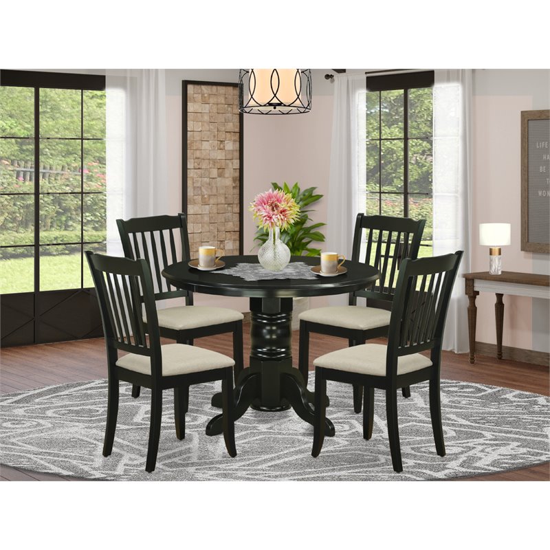 Pemberly Row 5-Piece Wood Dining Set with Black and Linen Upholstery