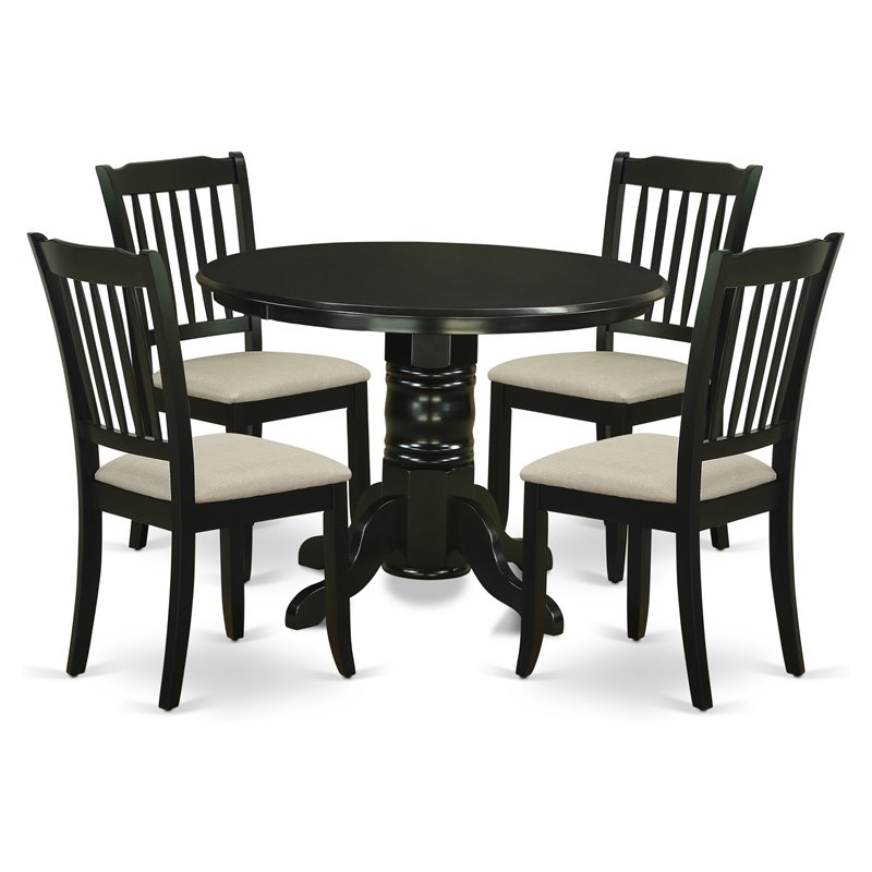 Pemberly Row 5-Piece Wood Dining Set with Black and Linen Upholstery