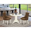 Pemberly Row 3-Piece Wood Dining Set with Linen Upholstery in White/Coffee