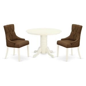Pemberly Row 3-Piece Wood Dining Set with Linen Upholstery in White/Coffee