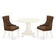 Pemberly Row 3-Piece Wood Dining Set with Linen Upholstery in White/Coffee