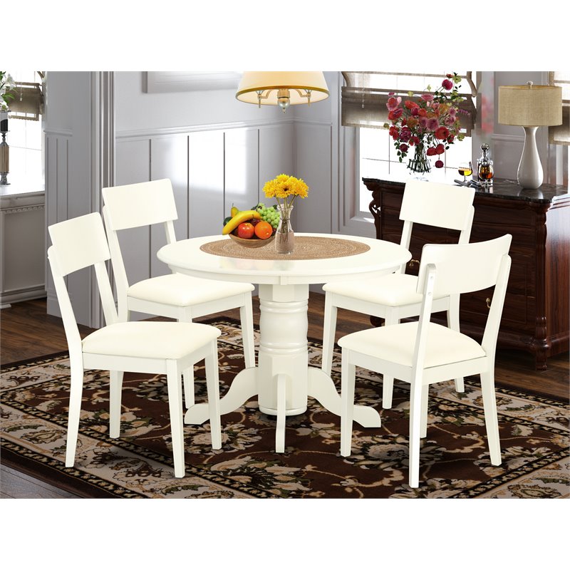 Pemberly Row 5-Piece Wood Dining Set with Circular Table in Linen White