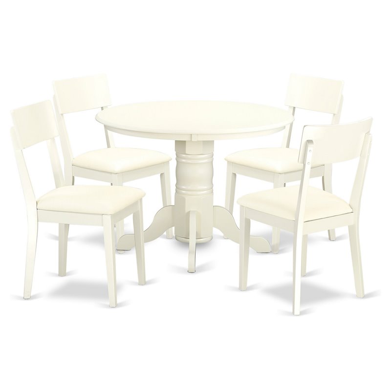 Pemberly Row 5-Piece Wood Dining Set with Circular Table in Linen White