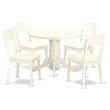 Pemberly Row 5-Piece Wood Dining Set with Circular Table in Linen White