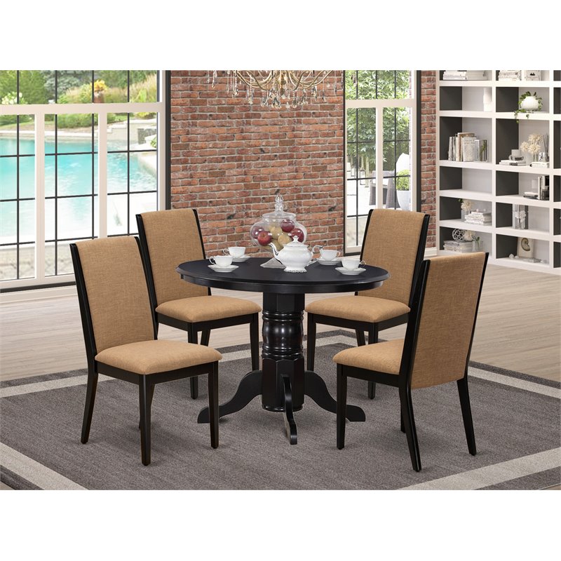 Pemberly Row 5-Piece Black Wood Kitchen Set with Light Sable Chairs