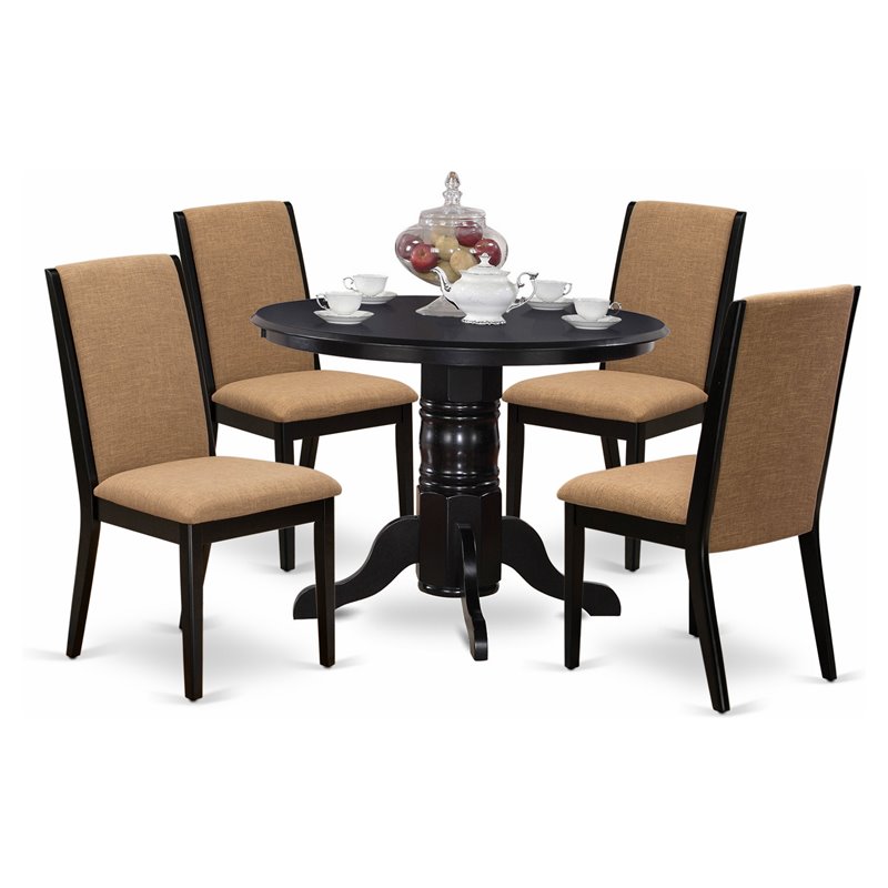 Pemberly Row 5-Piece Black Wood Kitchen Set with Light Sable Chairs