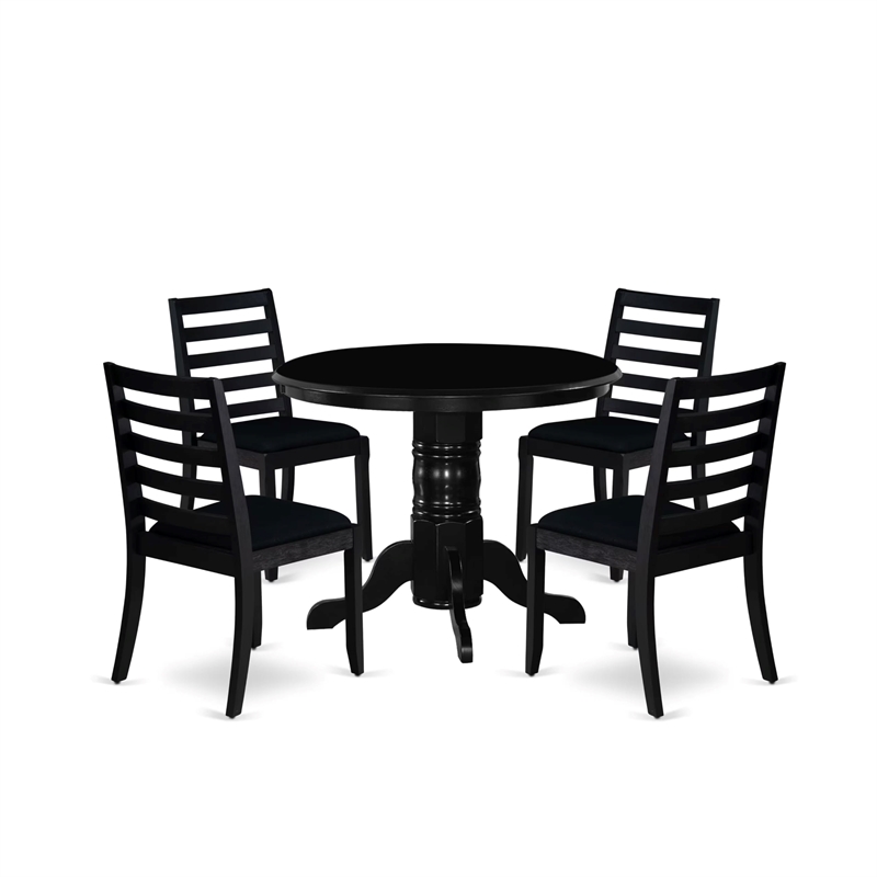 Pemberly Row 5-Piece Rubberwood Dining Set with Stackable Chairs in Black