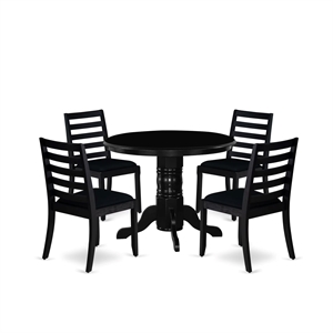 Pemberly Row 5-Piece Rubberwood Dining Set with Stackable Chairs in Black