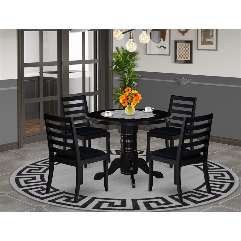 Pemberly Row 5-Piece Rubberwood Dining Set with Stackable Chairs in Black