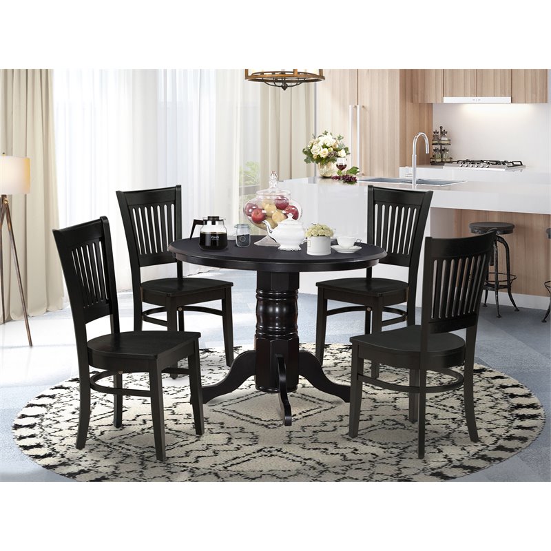 Pemberly Row 5-Piece Asian Solid Wood Dining Set in Black Finish