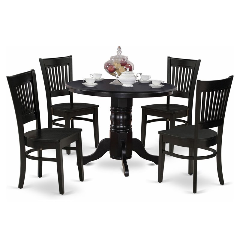Pemberly Row 5-Piece Asian Solid Wood Dining Set in Black Finish