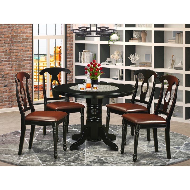 Pemberly Row 5-Piece Antique Solid Wood Kitchen Table Set in Black