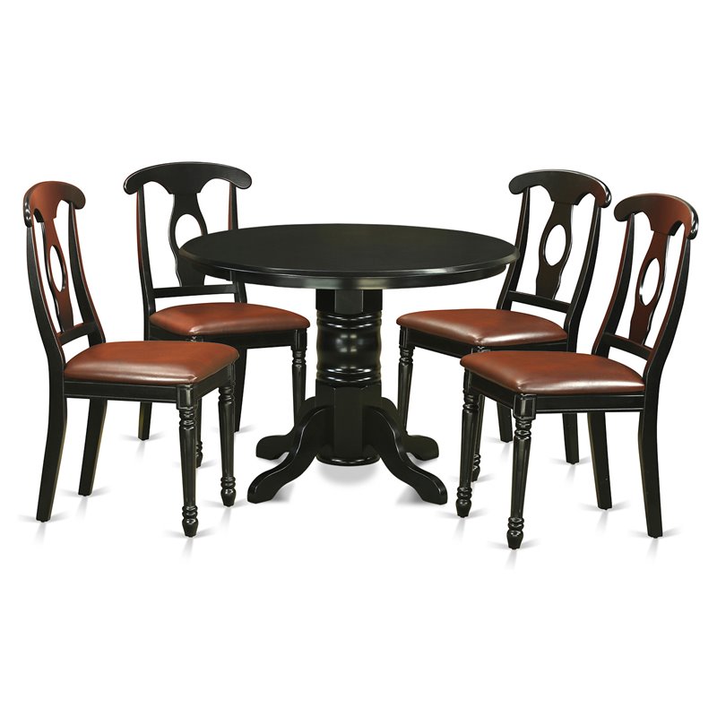 Pemberly Row 5-Piece Antique Solid Wood Kitchen Table Set in Black