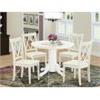Pemberly Row 5-Piece Asian Wood Dining Set with Round Table in Linen White