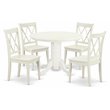Pemberly Row 5-Piece Asian Wood Dining Set with Round Table in Linen White
