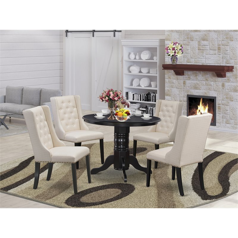 Pemberly Row 5-Piece Dining Set in Black/Cream with Button Tufted Chairs