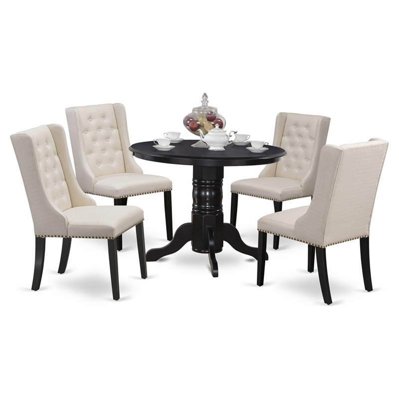 Pemberly Row 5-Piece Dining Set in Black/Cream with Button Tufted Chairs