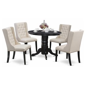 Pemberly Row 5-Piece Dining Set in Black/Cream with Button Tufted Chairs