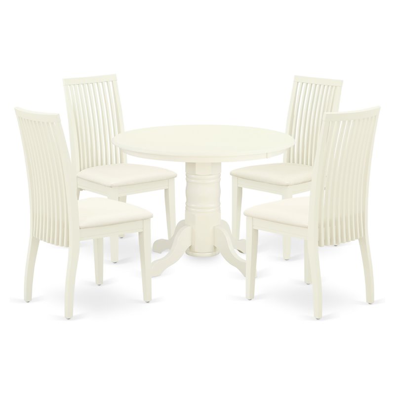 Pemberly Row 5-Piece Wood Dining Set with Round Table in Linen White