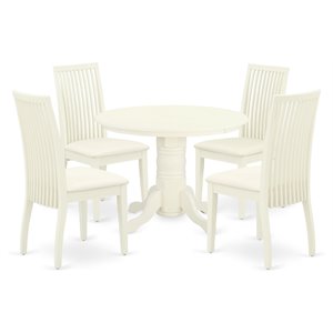 Pemberly Row 5-Piece Wood Dining Set with Round Table in Linen White