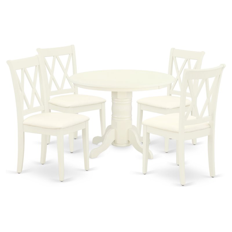 Pemberly Row 5-Piece Dining Set with Round Table and Linen Seats in White