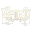 Pemberly Row 5-Piece Dining Set with Round Table and Linen Seats in White
