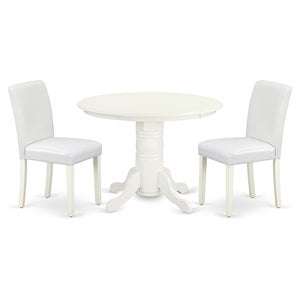Pemberly Row 3-Piece Dining Set with Round Table and Leather Seats