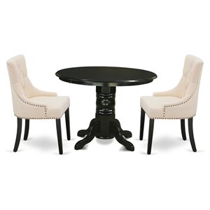 Pemberly Row 3-Piece Wood Dining Set in Black with Linen Seats