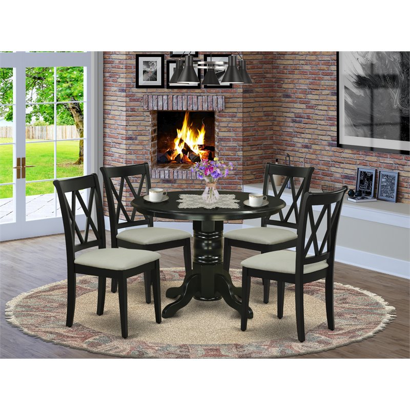 Pemberly Row 5-Piece Wood Dining Set with Fabric Seats in Black