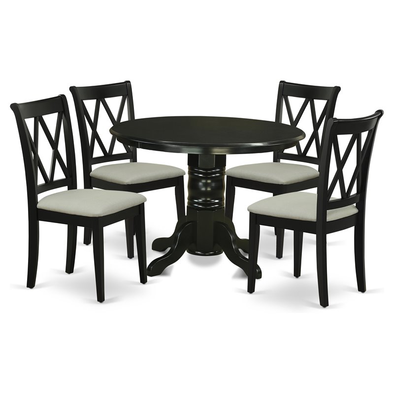 Pemberly Row 5-Piece Wood Dining Set with Fabric Seats in Black