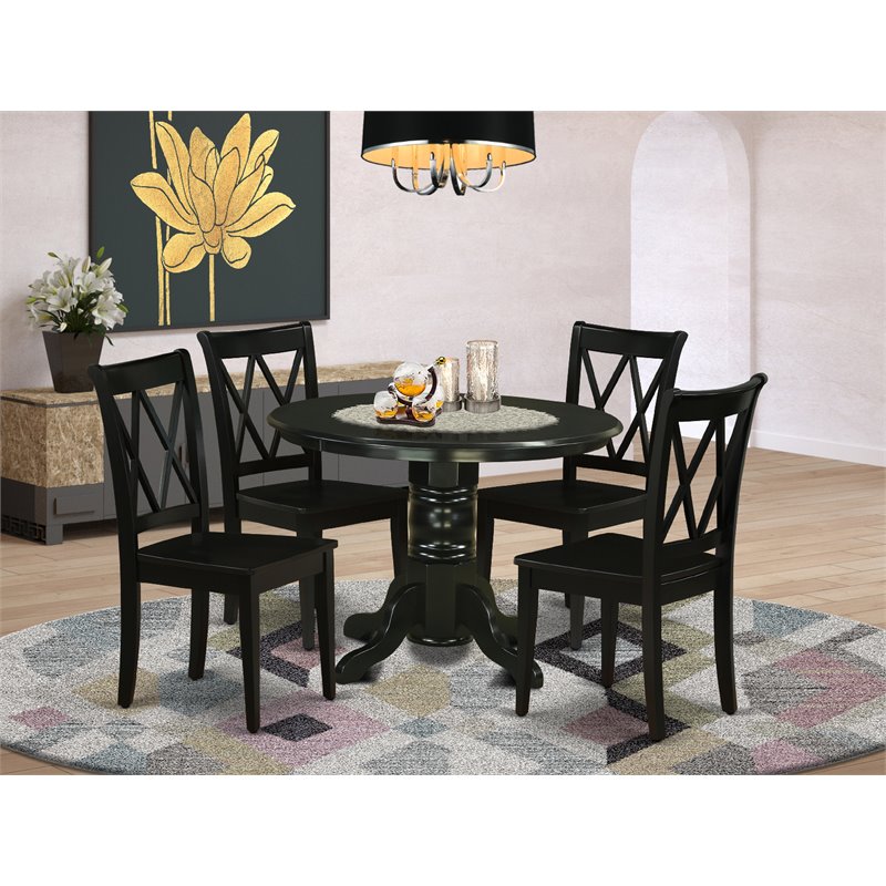 Pemberly Row 5-Piece Wood Dining Set with Wooden Seats in Black