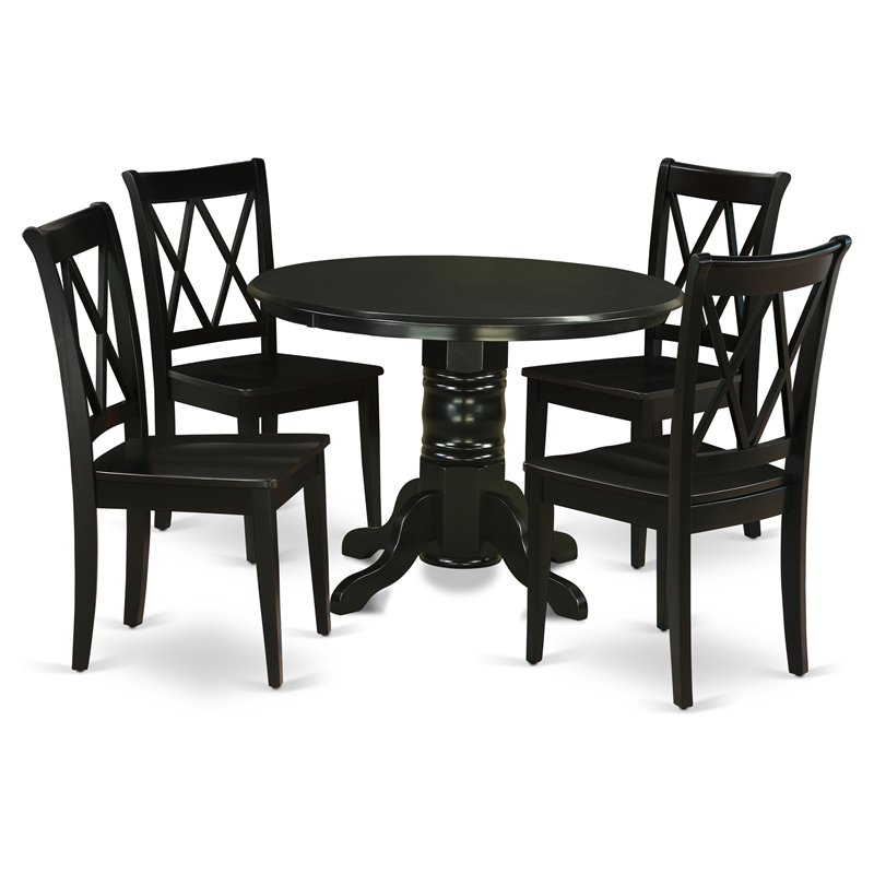 Pemberly Row 5-Piece Wood Dining Set with Wooden Seats in Black