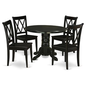 Pemberly Row 5-Piece Wood Dining Set with Wooden Seats in Black
