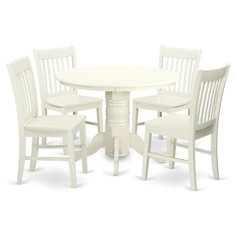 Pemberly Row 5-Piece Solid Wood Dining Set with Round Table in Linen White
