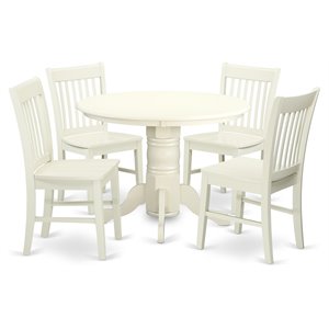 Pemberly Row 5-Piece Solid Wood Dining Set with Round Table in Linen White