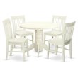 Pemberly Row 5-Piece Solid Wood Dining Set with Round Table in Linen White