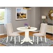 Pemberly Row 3-Piece Rubberwood Dining Set with Round Table in Linen White