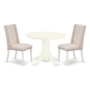 Pemberly Row 3-Piece Rubberwood Dining Set with Round Table in Linen White