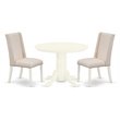 Pemberly Row 3-Piece Rubberwood Dining Set with Round Table in Linen White