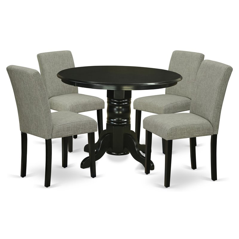 Pemberly Row 5-Piece Wood Dining Set Pedestal Table in Black/Shitake