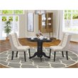 Pemberly Row 3-Piece Wood Dining Set Black/Cream Linen Fabric
