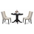 Pemberly Row 3-Piece Wood Dining Set Black/Cream Linen Fabric