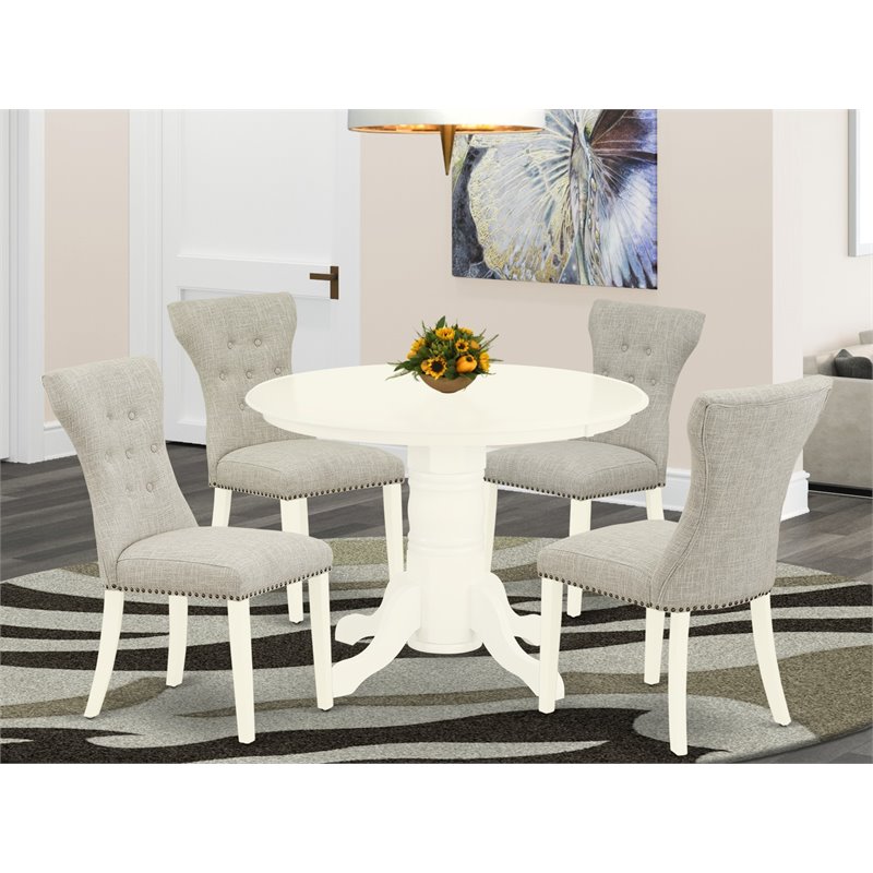 Pemberly Row 5-Piece Wood Dining Set Linen White/Doeskin Fabric