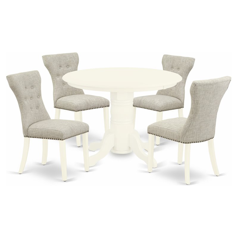 Pemberly Row 5-Piece Wood Dining Set Linen White/Doeskin Fabric