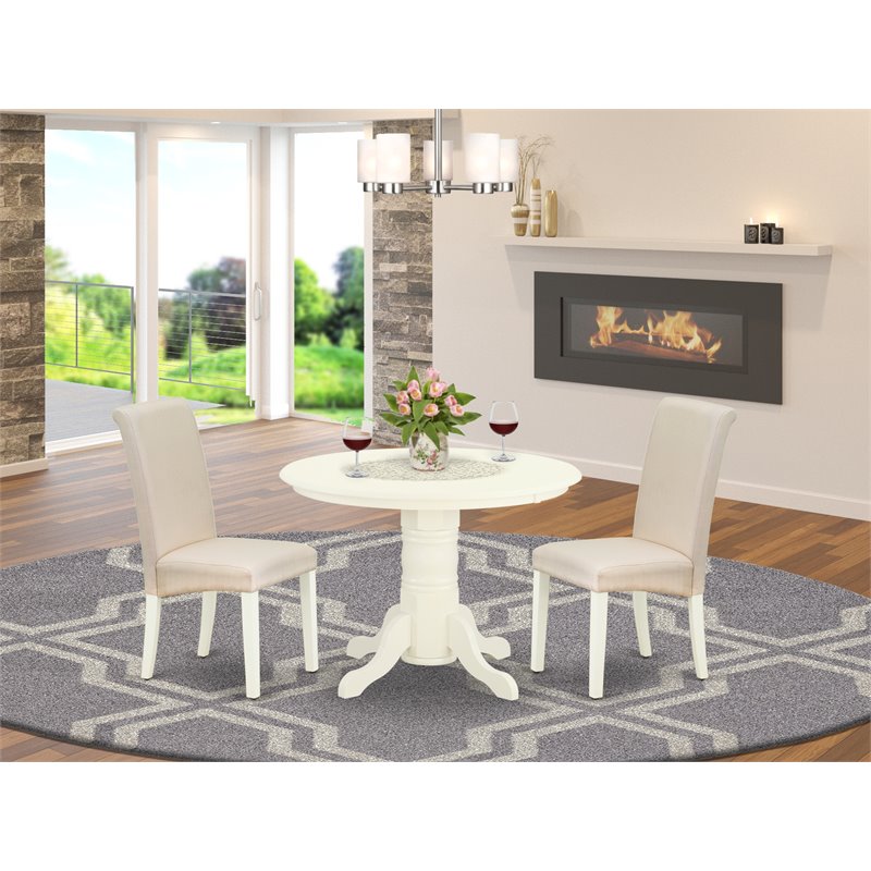 Pemberly Row 3-Piece Pedestal Dining Set in Linen White and Cream