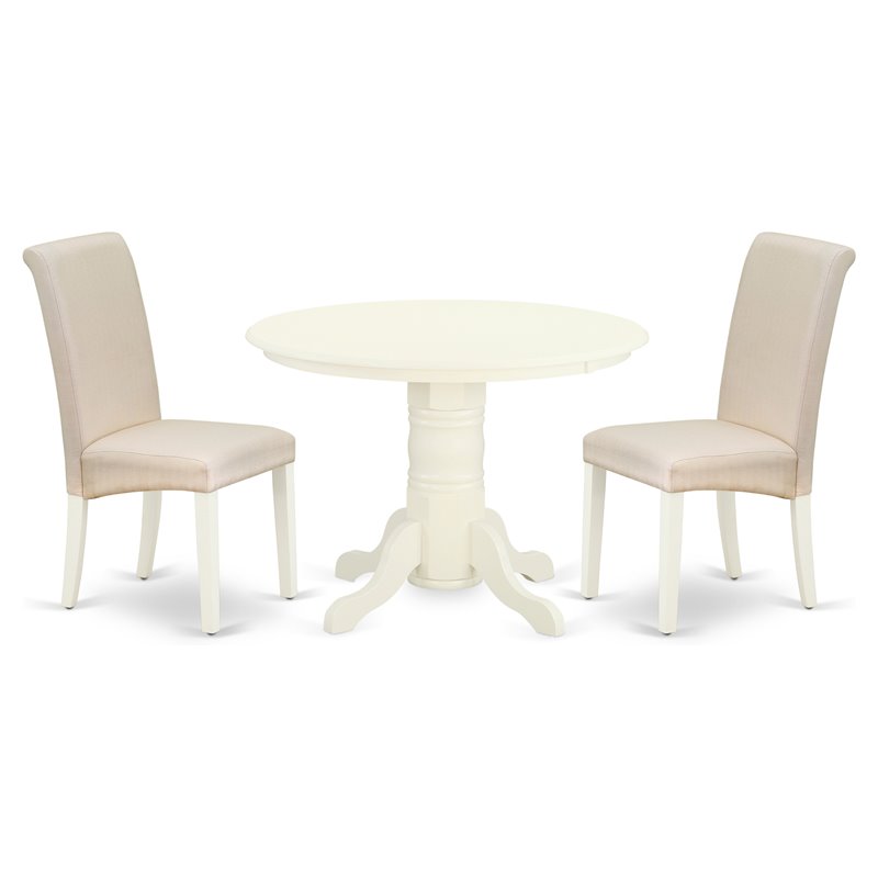 Pemberly Row 3-Piece Pedestal Dining Set in Linen White and Cream