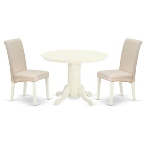 Pemberly Row 3-Piece Pedestal Dining Set in Linen White and Cream